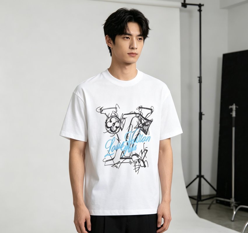 White Graphic Print Short Sleeve T-Shirt with Sketch Design view