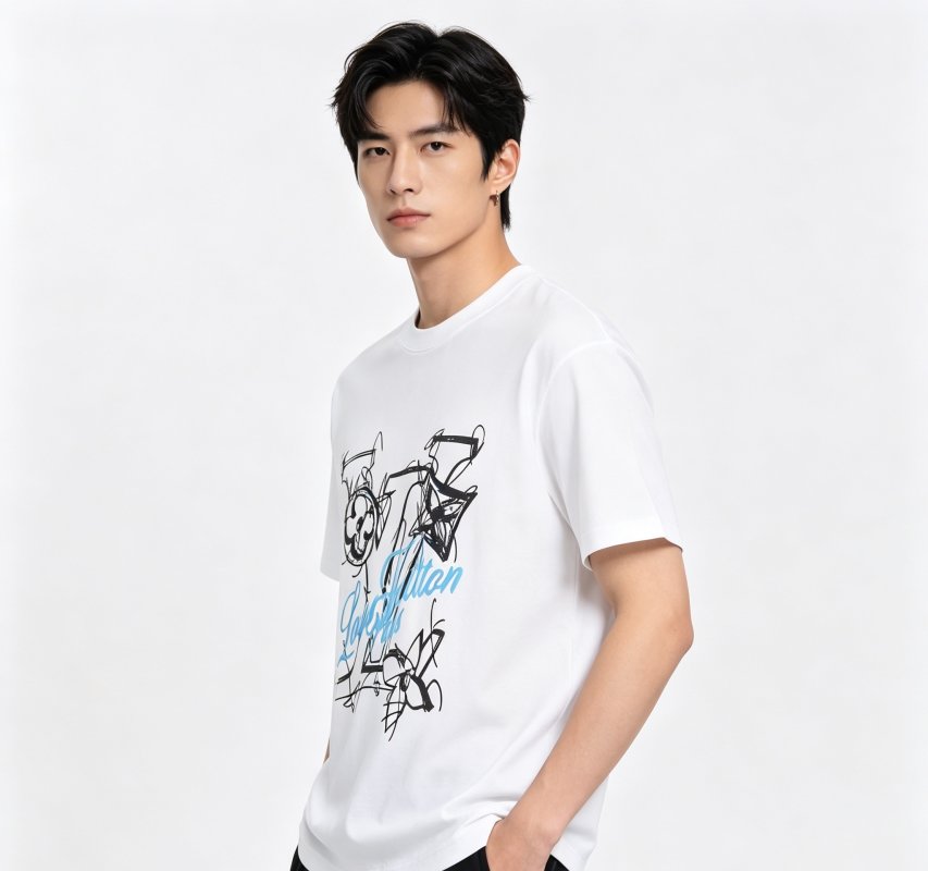 White Graphic Print Short Sleeve T-Shirt with Sketch Design view