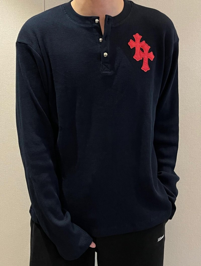 Chrome Hearts Black Long Sleeve Polo with Red Cross view