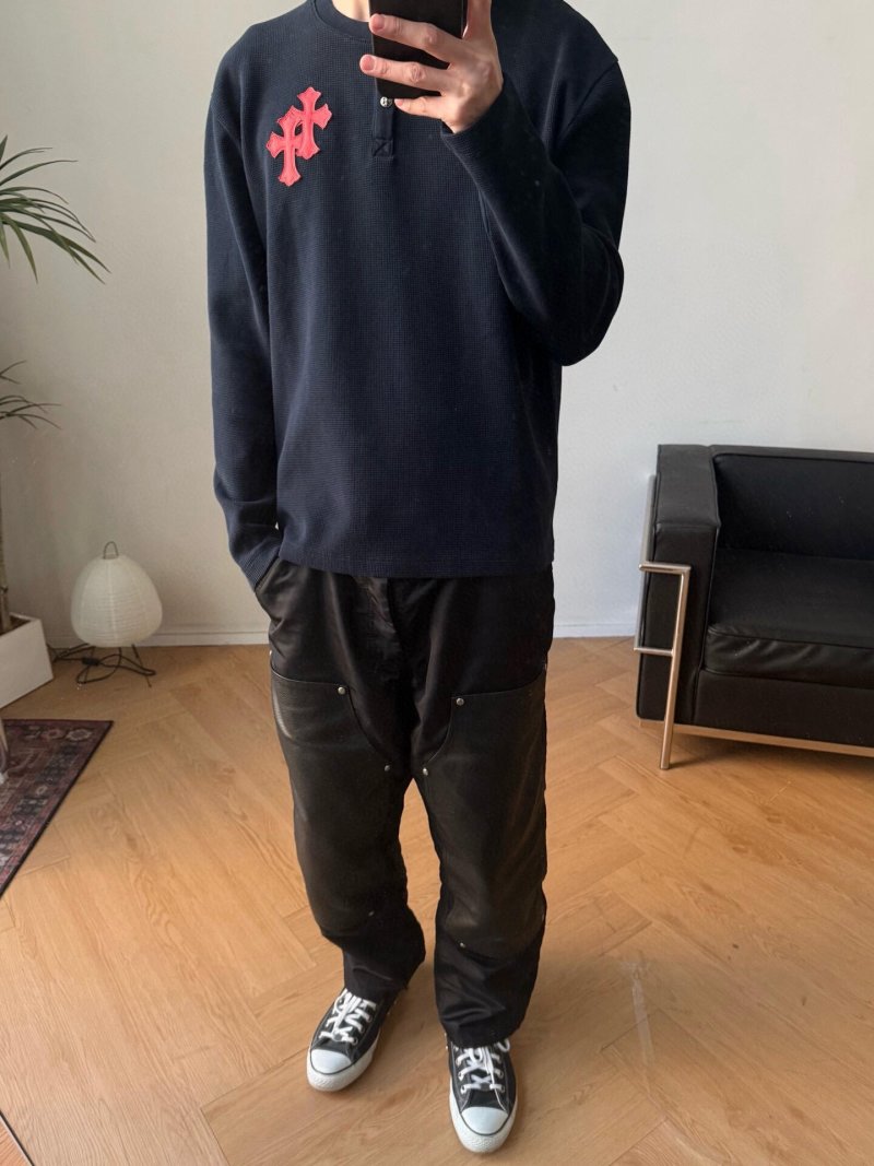 Chrome Hearts Black Long Sleeve Polo with Red Cross view