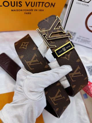 Louis Vuitton LV Monogram Canvas Belt - Gold Buckle view 3