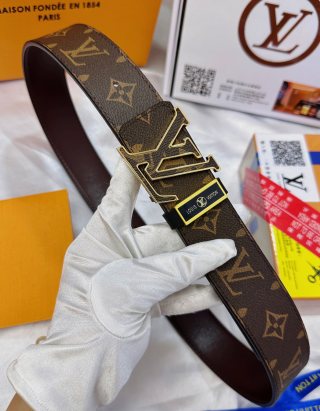 Louis Vuitton LV Monogram Canvas Belt - Gold Buckle view 4