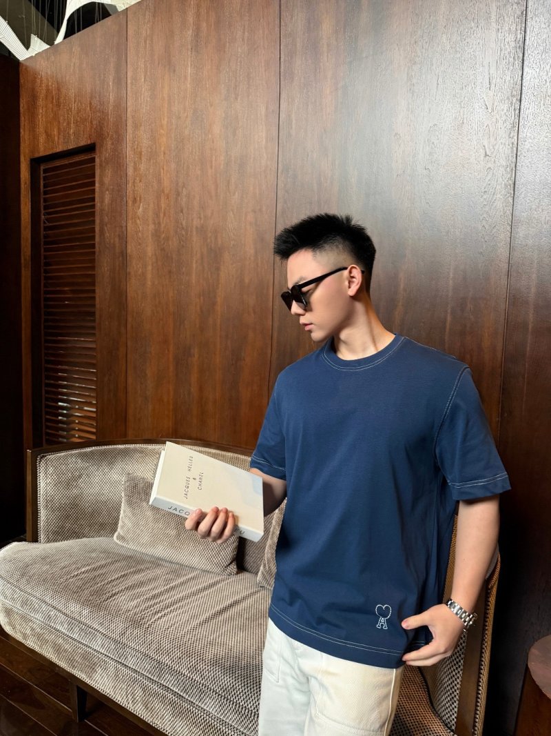 AMI Indigo Blue Short Sleeve Crewneck T-Shirt view