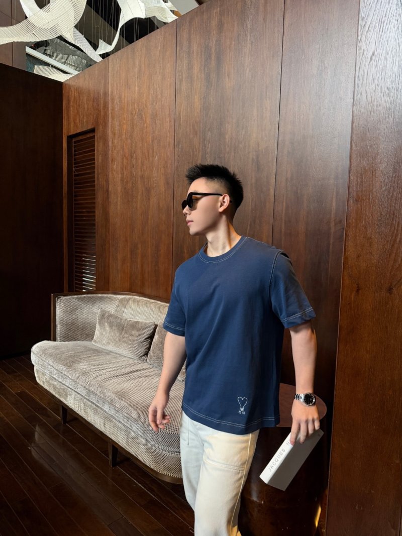 AMI Indigo Blue Short Sleeve Crewneck T-Shirt view