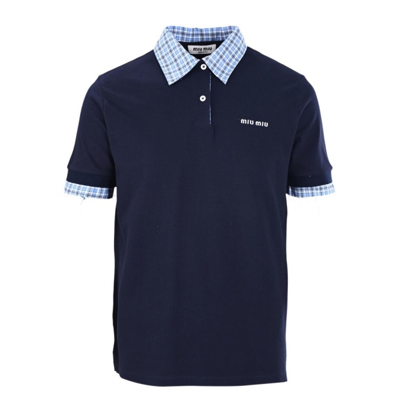 Lacoste Navy Blue Polo T-Shirt with Checkered Sleeves view
