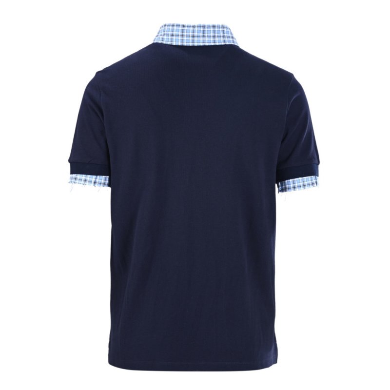 Lacoste Navy Blue Polo T-Shirt with Checkered Sleeves view