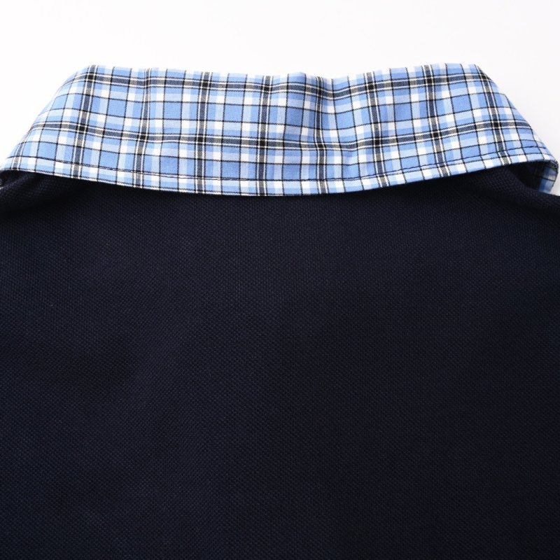 Lacoste Navy Blue Polo T-Shirt with Checkered Sleeves view