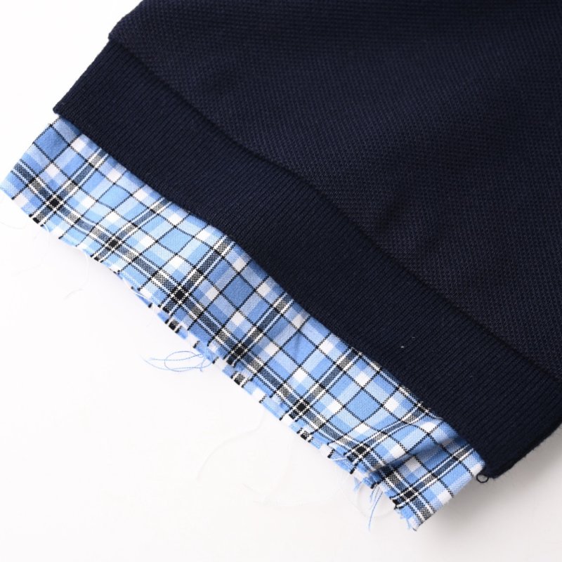 Lacoste Navy Blue Polo T-Shirt with Checkered Sleeves view