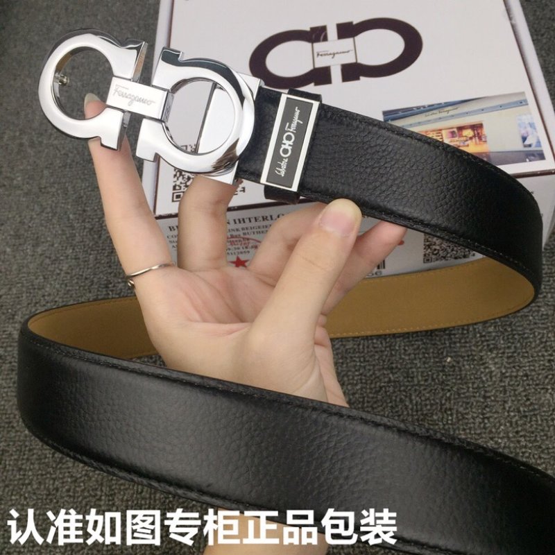 Salvatore Ferragamo Black Leather Belt with Silver Buckle view
