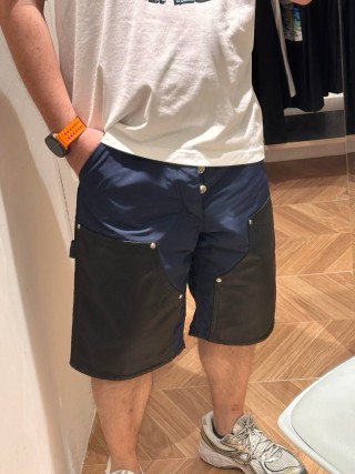 Navy & Black Colorblock Shorts with Gold Chain Belt view 2