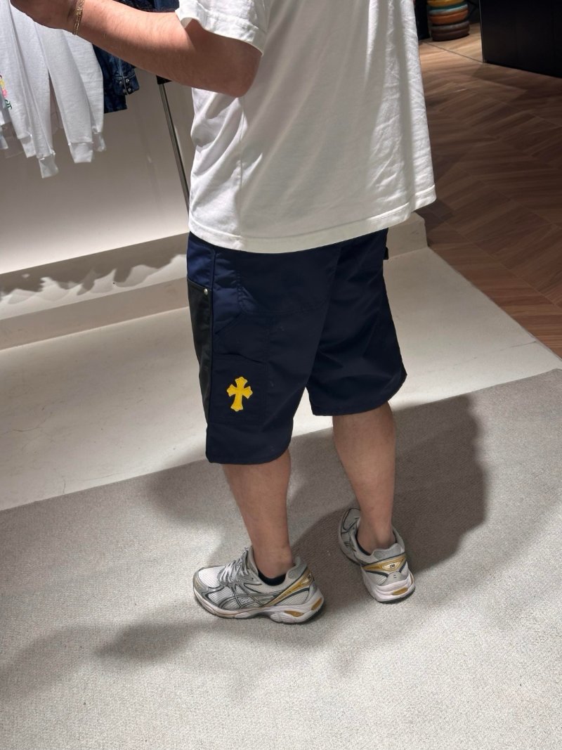 Navy & Black Colorblock Shorts with Gold Chain Belt view
