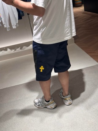 Navy & Black Colorblock Shorts with Gold Chain Belt view 3