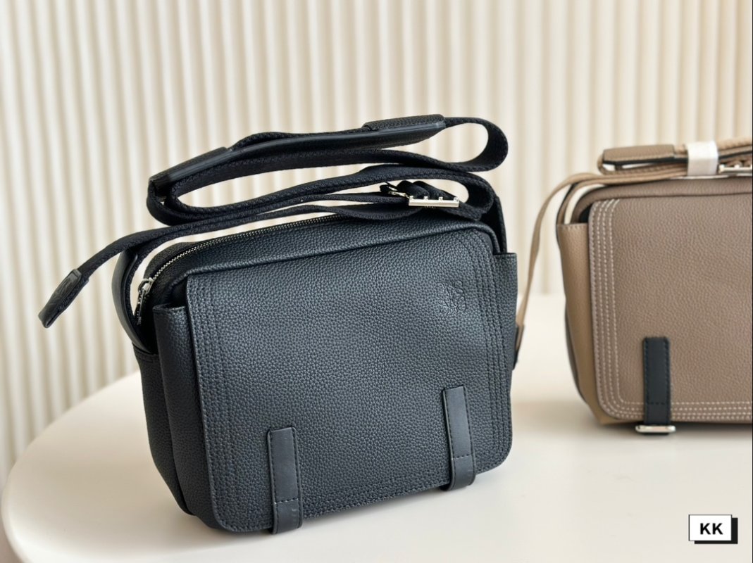 Loewe Napa Leather Messenger Bag with Embroidered Strap - Black