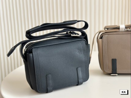 Loewe Napa Leather Messenger Bag with Embroidered Strap - Black
