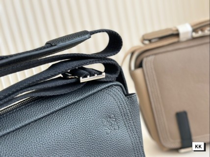 Loewe Napa Leather Messenger Bag with Embroidered Strap - Black view 3