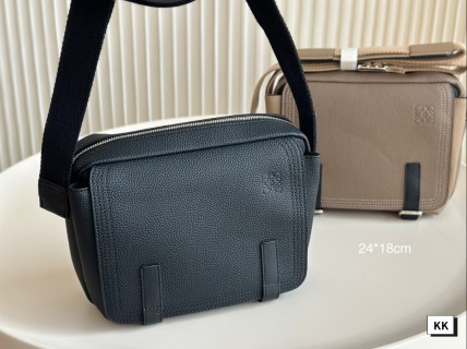 Loewe Napa Leather Messenger Bag with Embroidered Strap - Black view 5