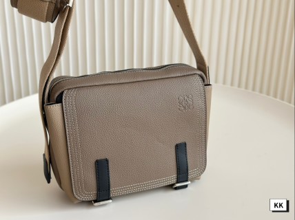 Loewe Napa Leather Messenger Bag with Embroidered Strap - Black view 9
