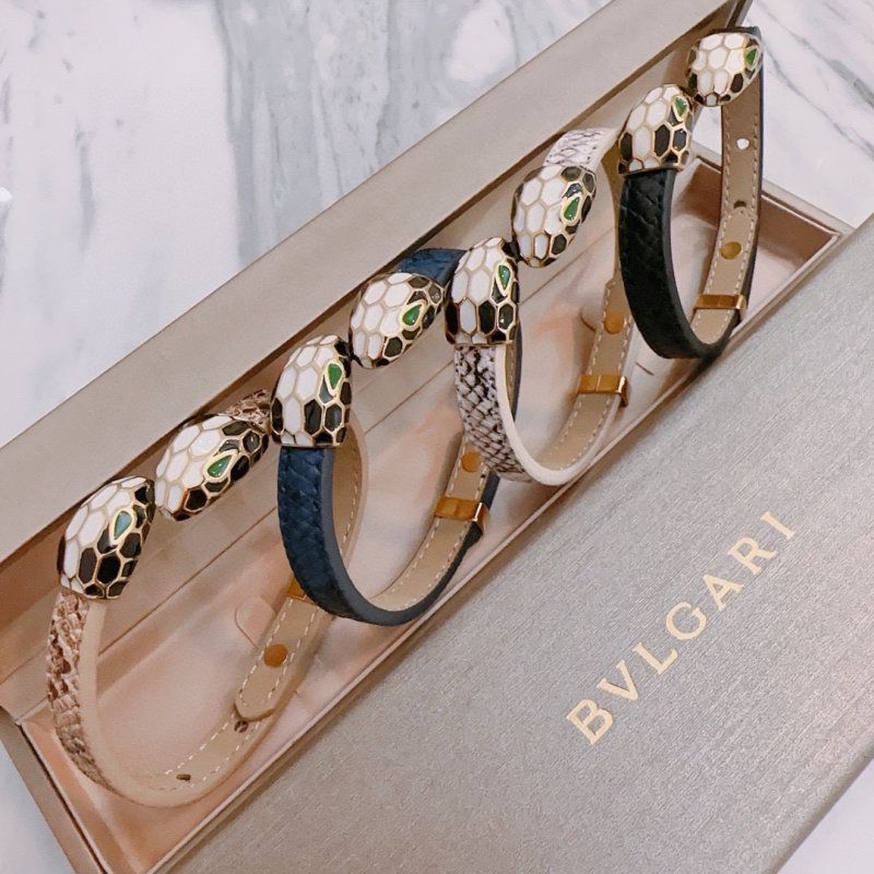 Bvlgari Serpenti Leather Cuff Bracelet - Cream & Gold view