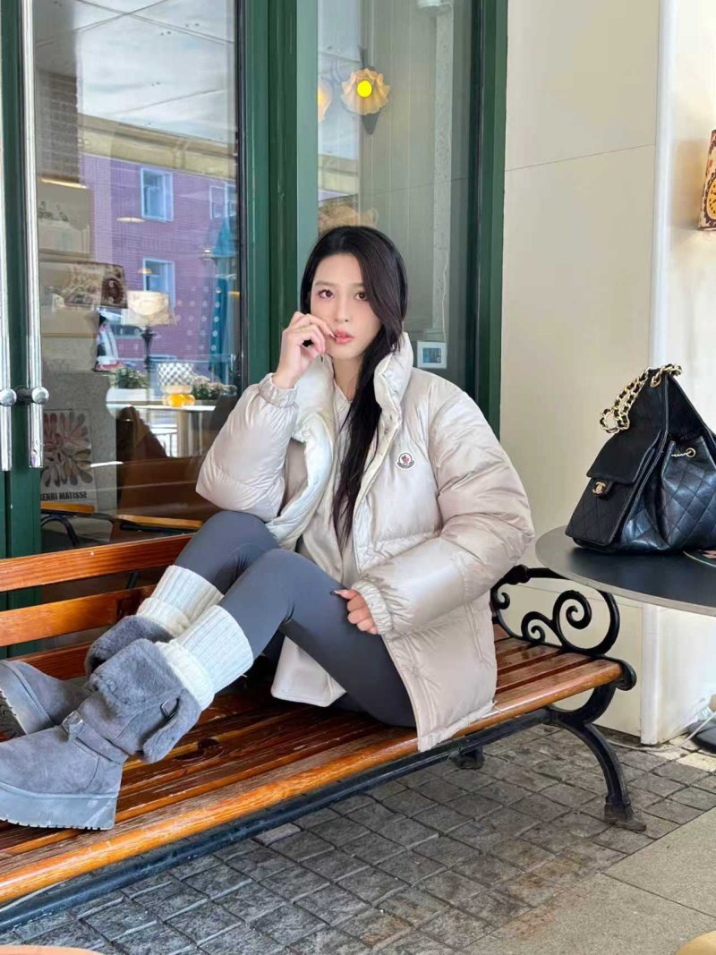 Beige Quilted Puffer Down Jacket view