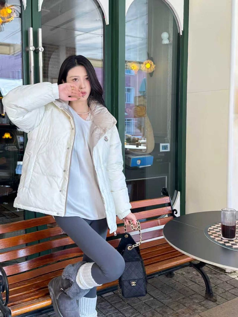 Beige Quilted Puffer Down Jacket view