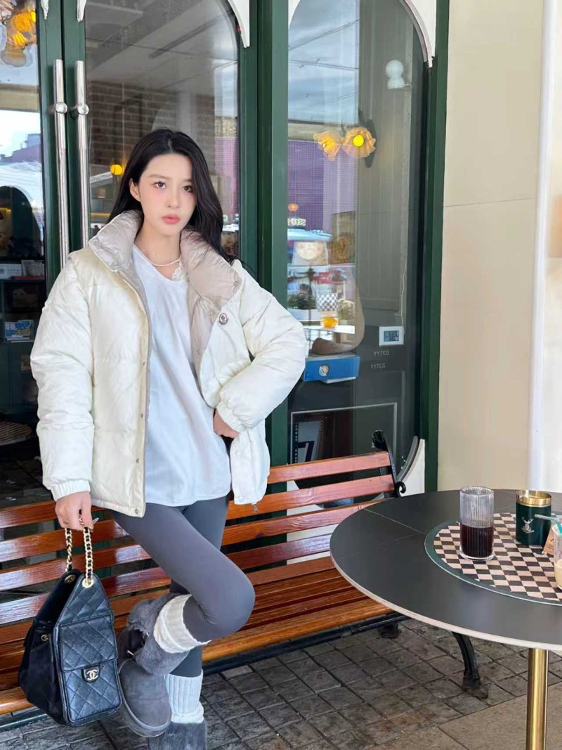 Beige Quilted Puffer Down Jacket view
