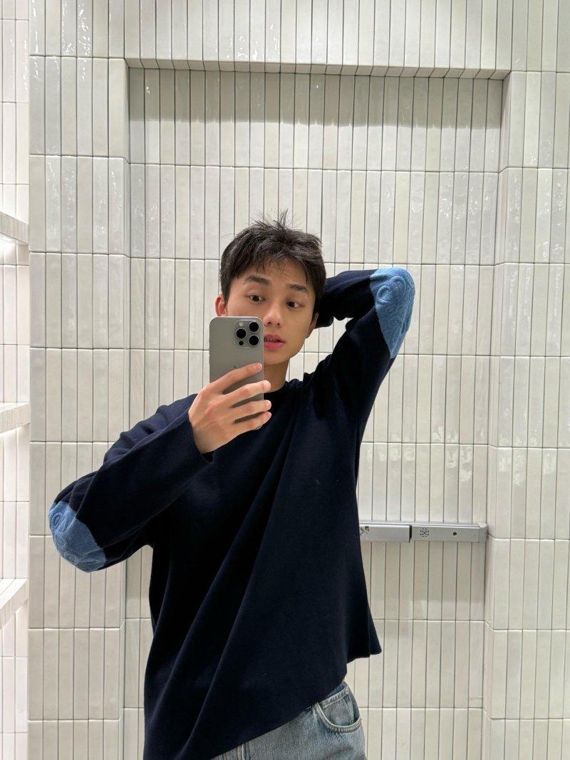 Navy Crewneck Wool Blend Sweater view