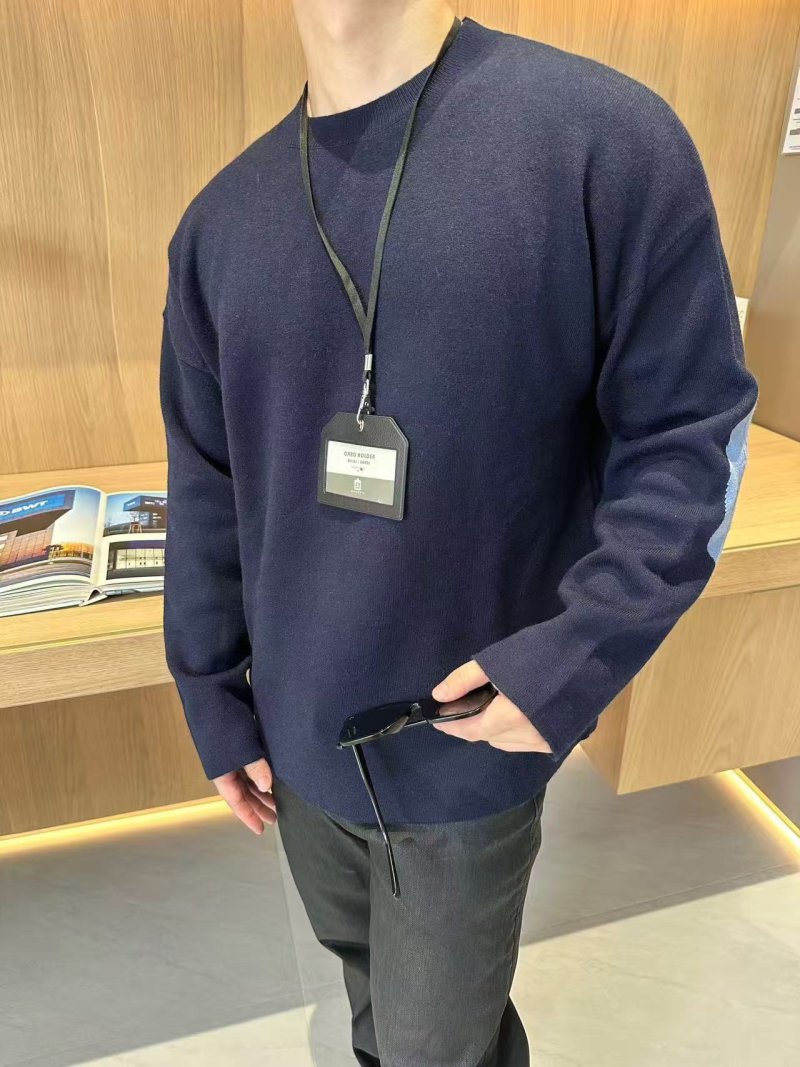 Navy Crewneck Wool Blend Sweater view