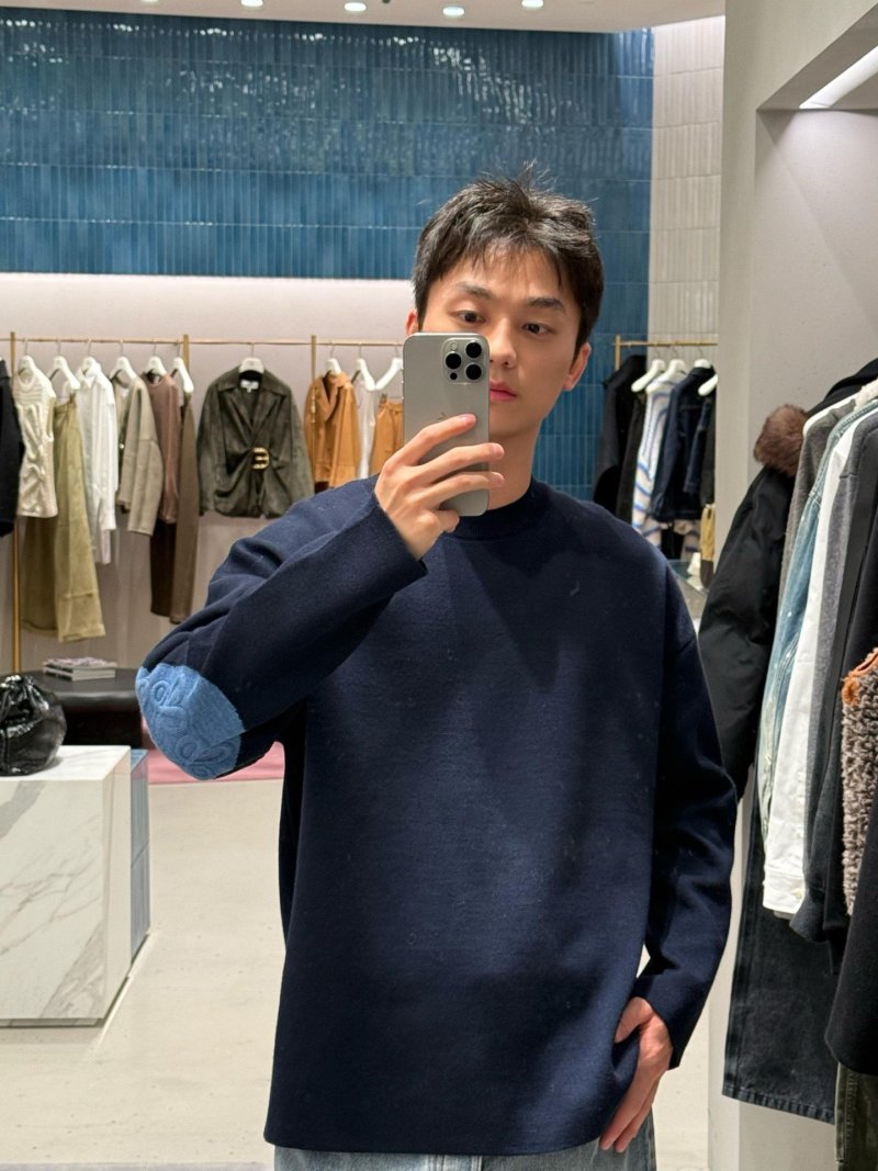 Navy Crewneck Wool Blend Sweater view