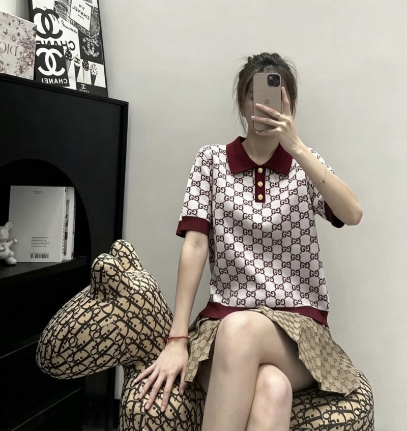 Gucci GG Monogram Polo T-Shirt Burgundy White