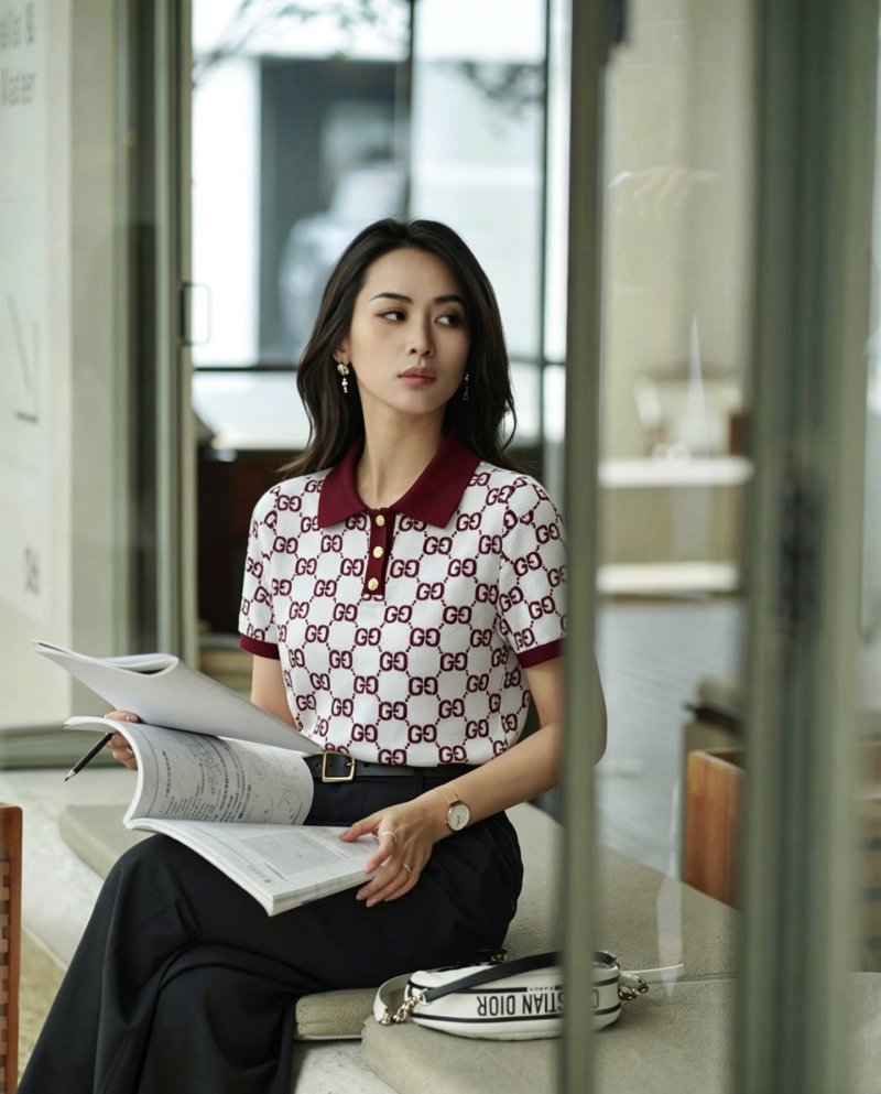 Gucci GG Monogram Polo T-Shirt Burgundy White view