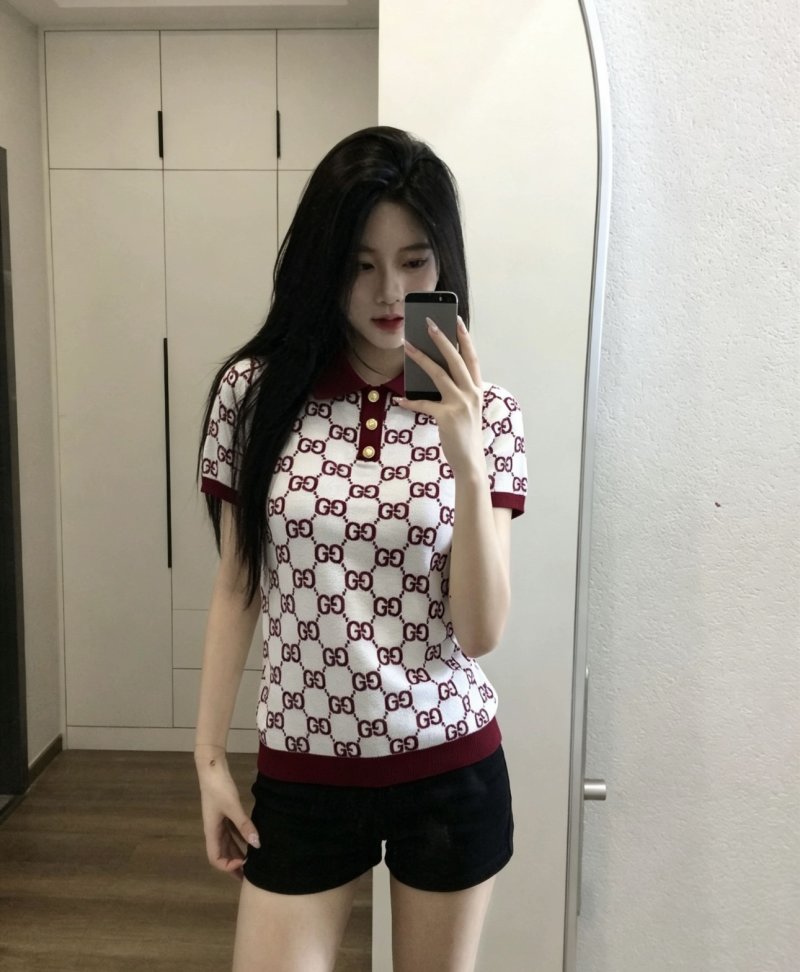 Gucci GG Monogram Polo T-Shirt Burgundy White view
