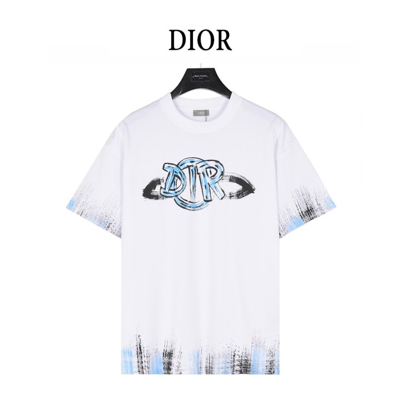 White Graphic Logo T-Shirt with Blue Tie-Dye Sleeve Detail view