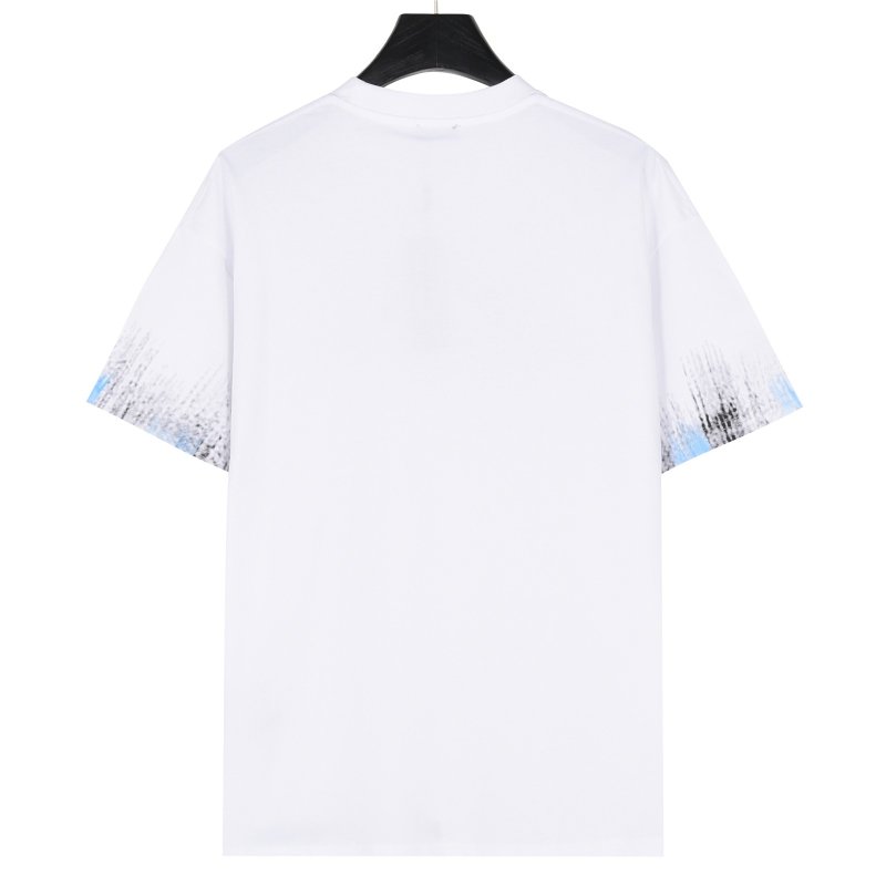 White Graphic Logo T-Shirt with Blue Tie-Dye Sleeve Detail view