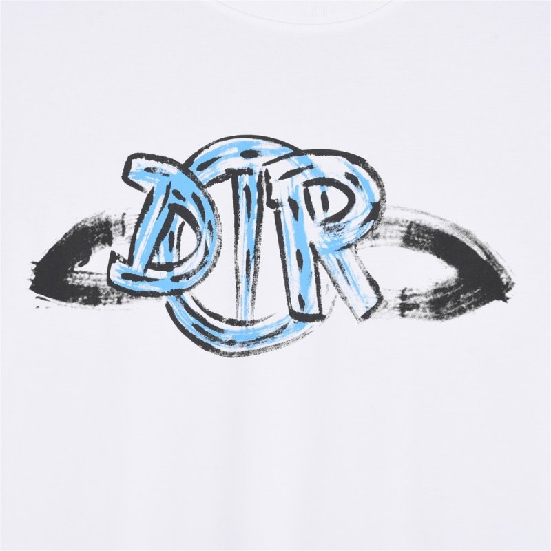 White Graphic Logo T-Shirt with Blue Tie-Dye Sleeve Detail view