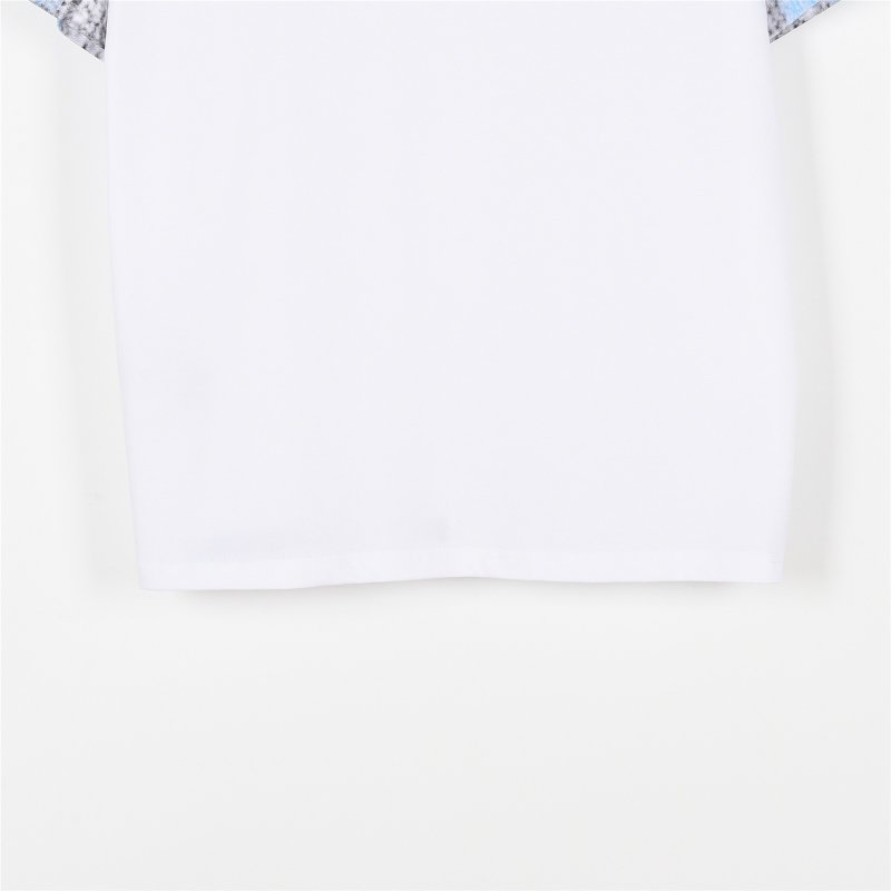 White Graphic Logo T-Shirt with Blue Tie-Dye Sleeve Detail view
