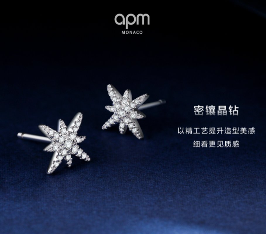 APM Monaco Six-Point Star Crystal Stud Earrings Silver