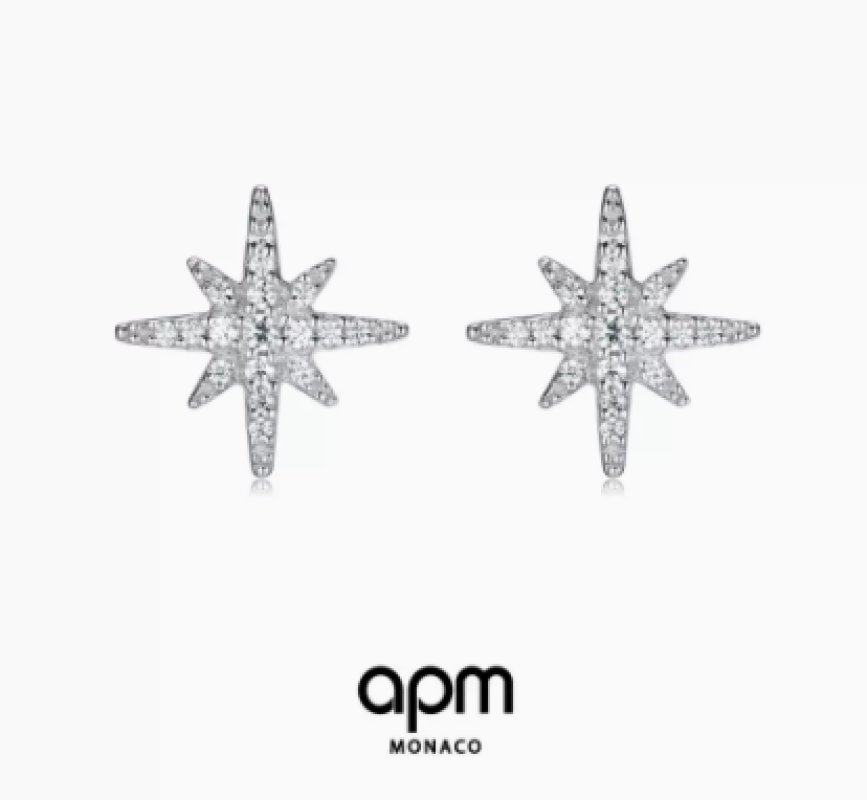 APM Monaco Six-Point Star Crystal Stud Earrings Silver view