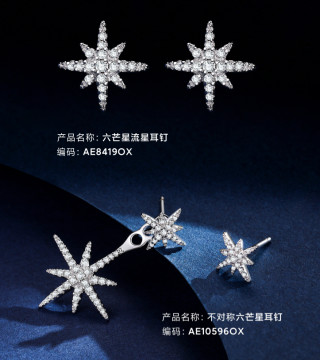APM Monaco Six-Point Star Crystal Stud Earrings Silver view 5