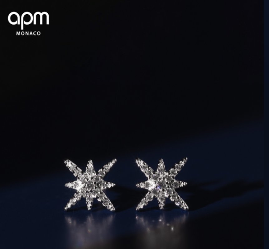 APM Monaco Six-Point Star Crystal Stud Earrings Silver view