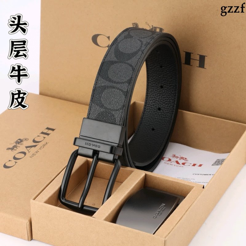 Coach Signature Canvas Belt with Dual Buckles - Black/Charcoal view