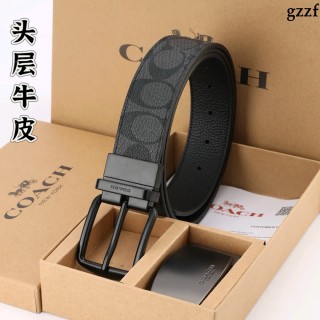Coach Signature Canvas Belt with Dual Buckles - Black/Charcoal view 2