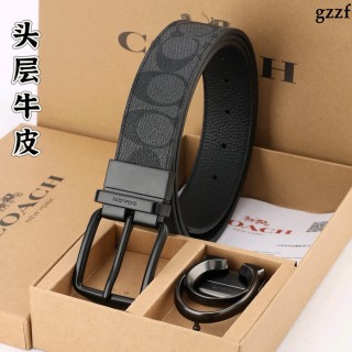 Coach Signature Canvas Belt with Dual Buckles - Black/Charcoal view 3