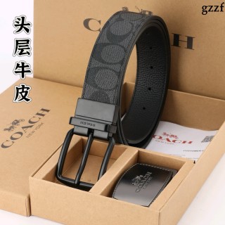 Coach Signature Canvas Belt with Dual Buckles - Black/Charcoal view 4
