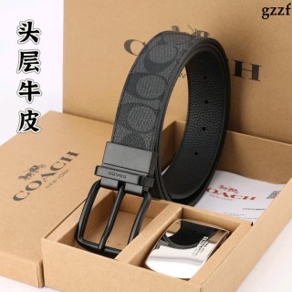 Coach Signature Canvas Belt with Dual Buckles - Black/Charcoal view 9