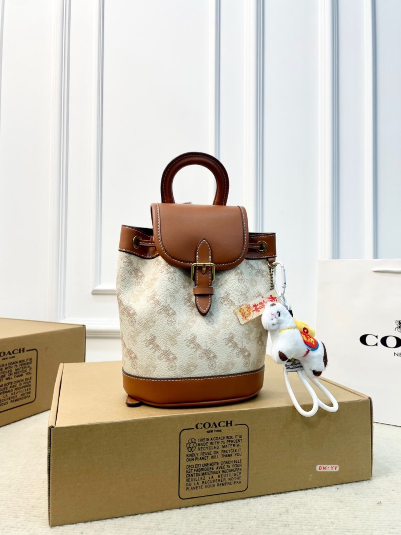 Coach Harper Mini Backpack Cream Signature with Brown Leather