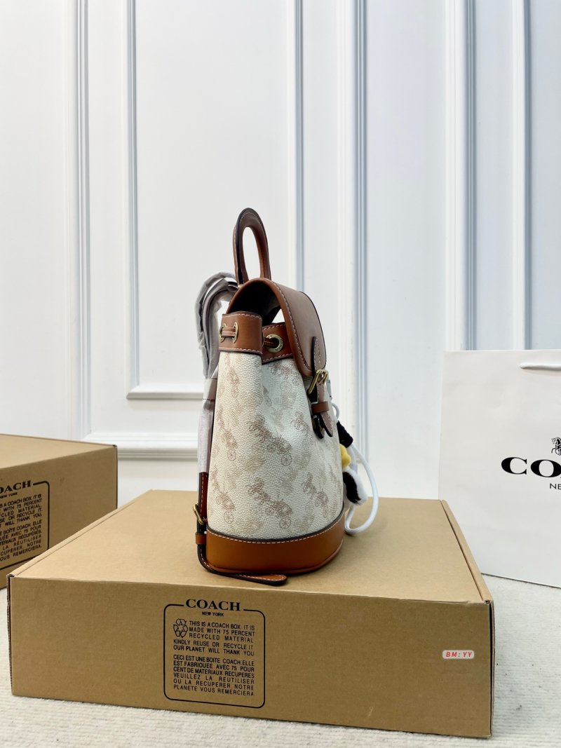 Coach Harper Mini Backpack Cream Signature with Brown Leather view