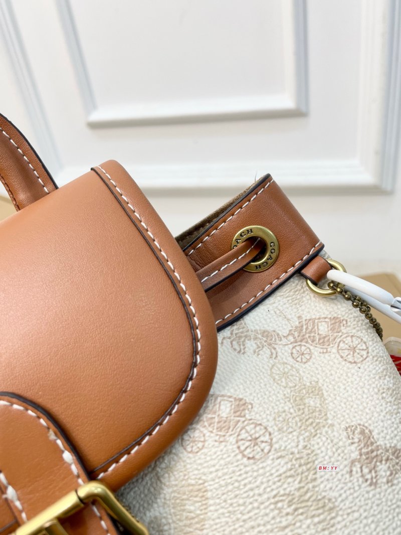 Coach Harper Mini Backpack Cream Signature with Brown Leather view