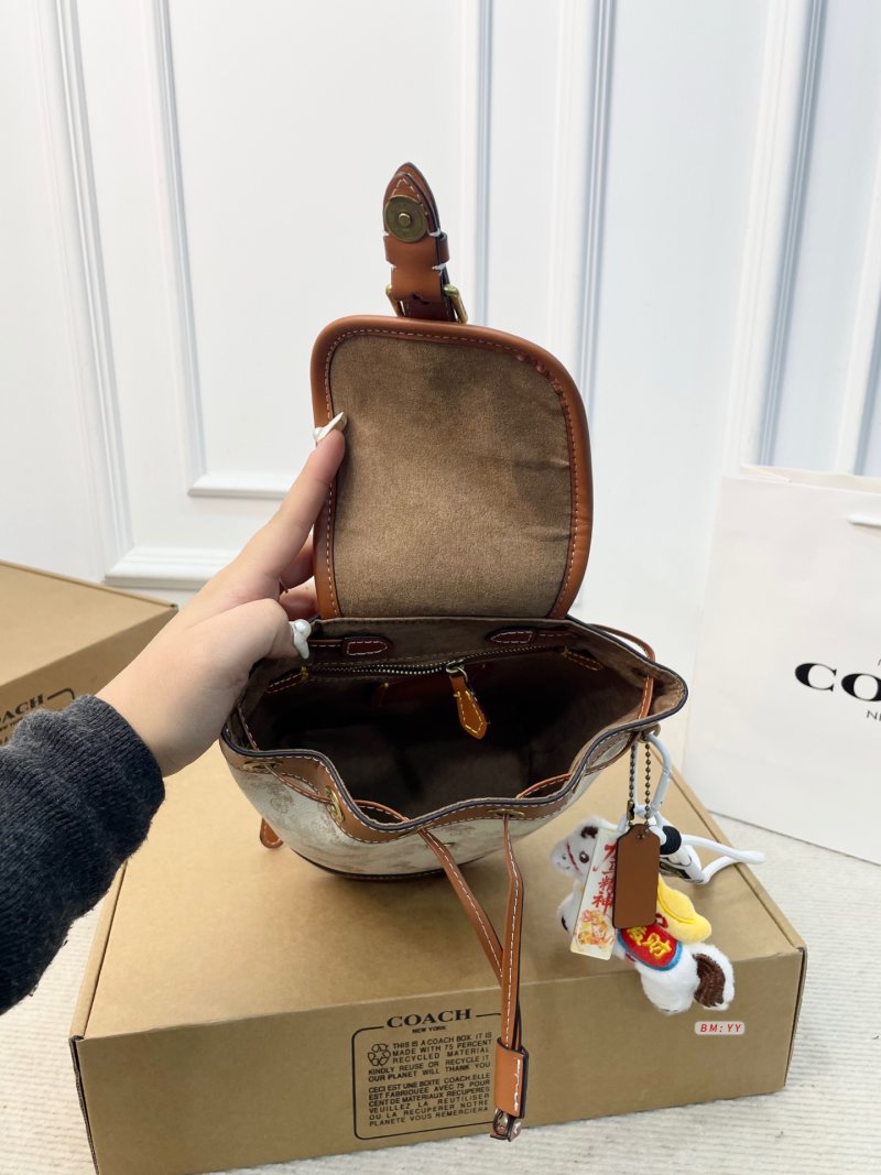 Coach Harper Mini Backpack Cream Signature with Brown Leather view