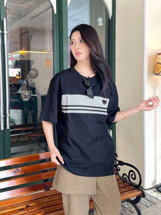 Prada Black & White Stripe Short Sleeve T-Shirt view 5
