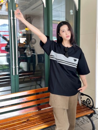 Prada Black & White Stripe Short Sleeve T-Shirt view 8